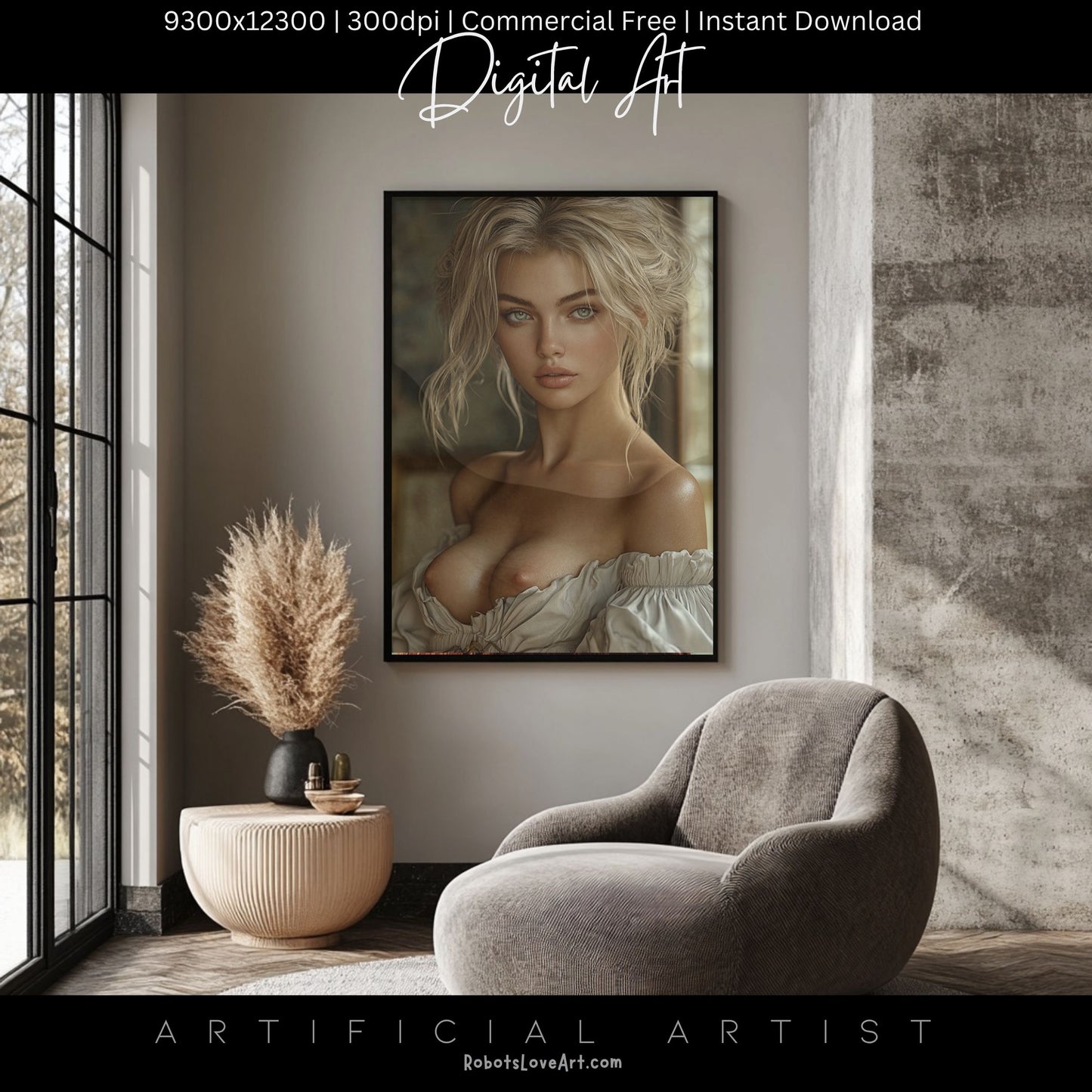 Topless Blonde Beauty | Sexy Babe | Instant Download | Digital AI Art