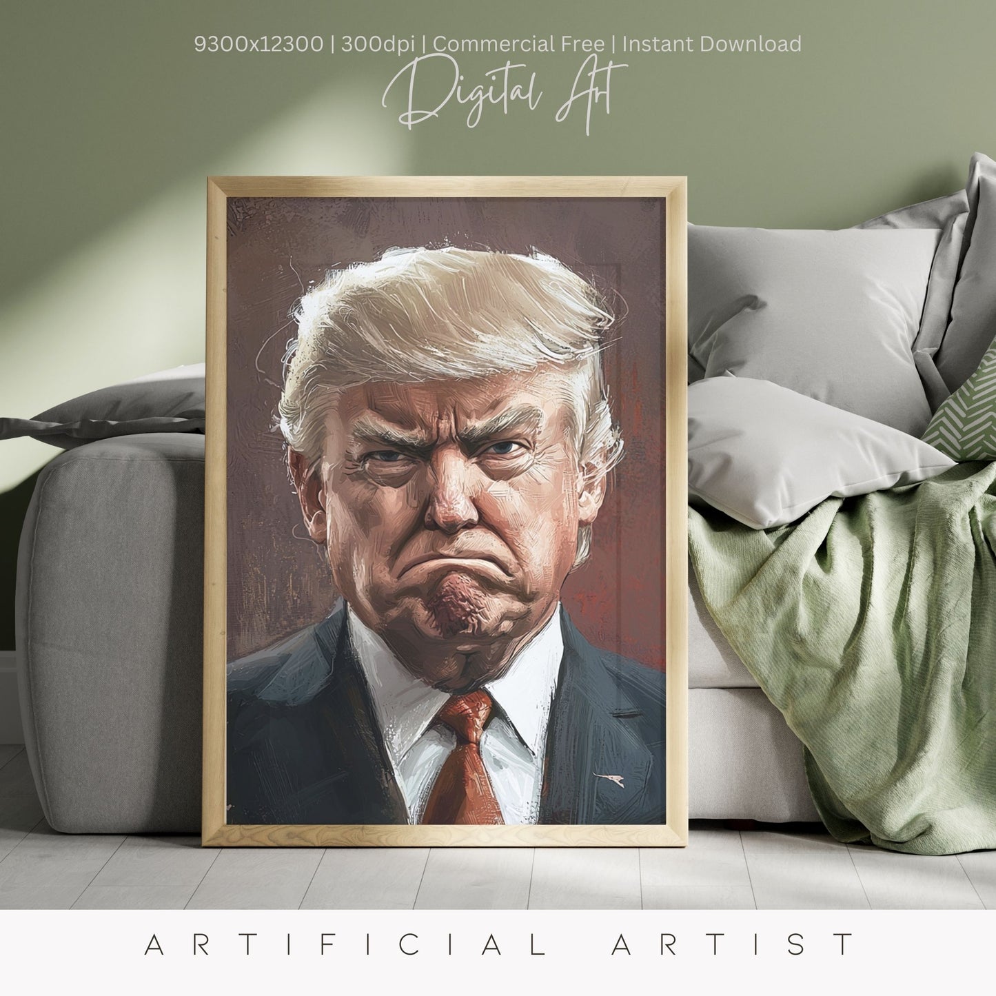 Painted President Trump Scowling | Instant Download | Digital AI Art | Political Satire Art