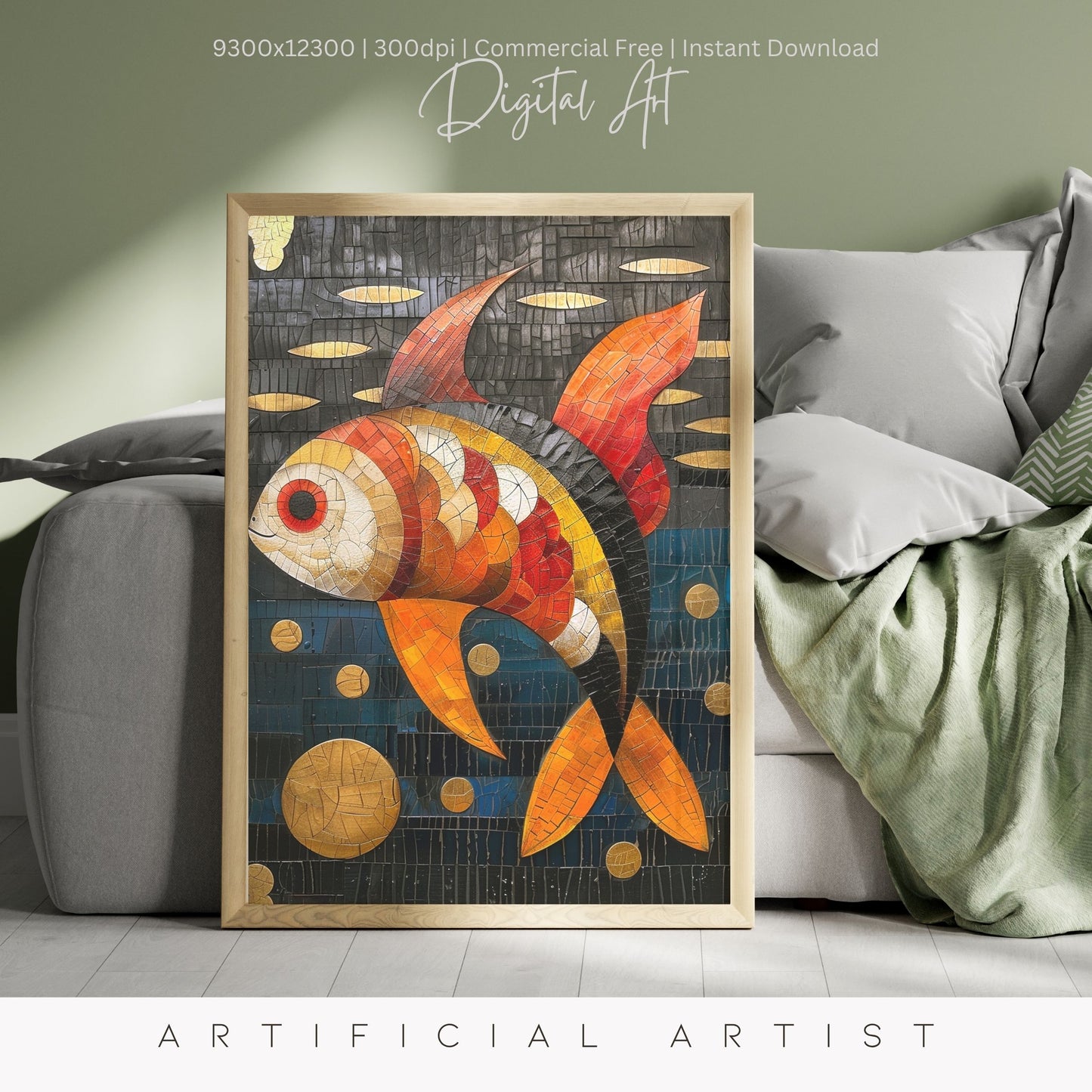 Colorful Mosaic Fish | Instant Download | Digital AI Art | Decor