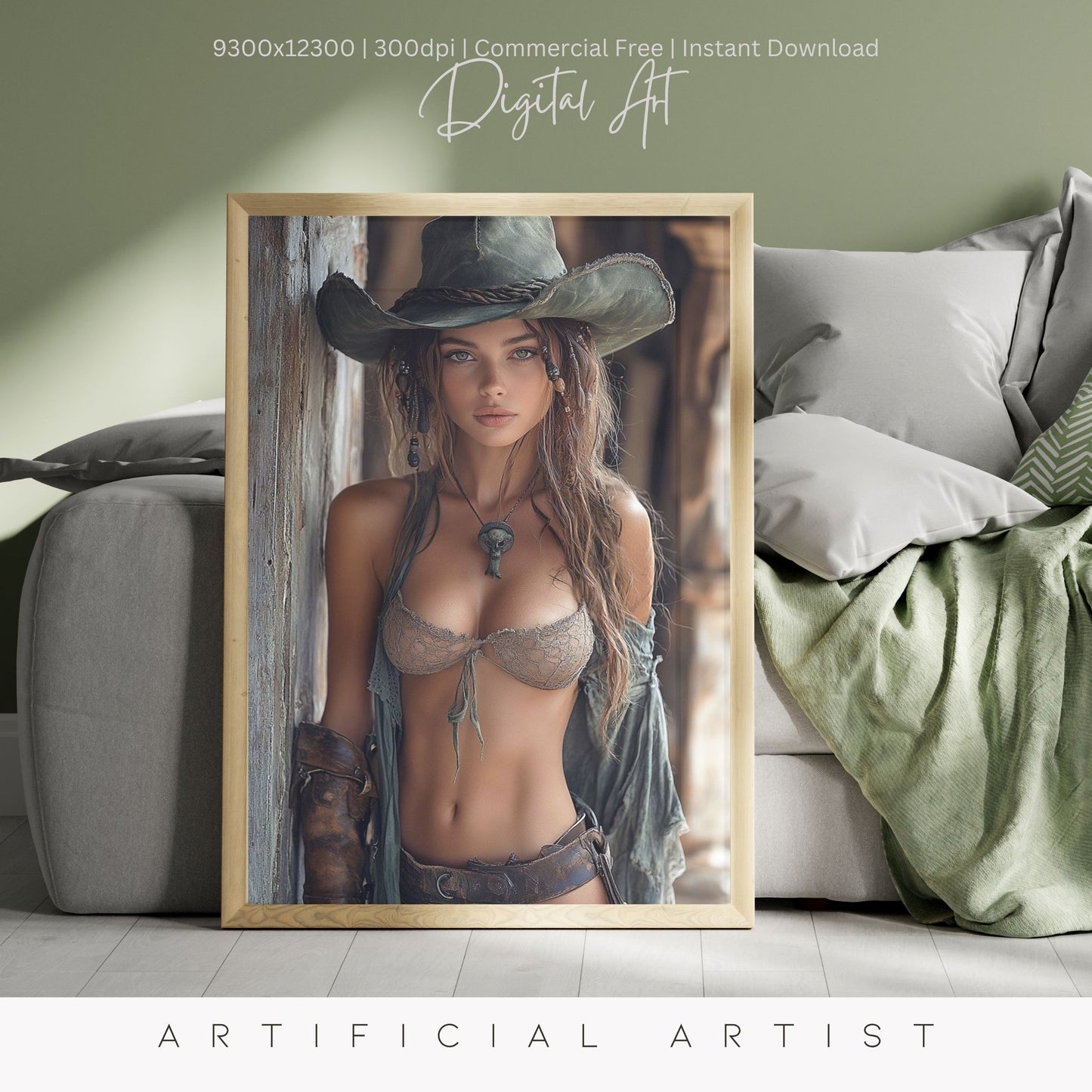 Ready to Shoot Hot Cowgirl Cleavage | Instant Download | Fantasy Digital AI Art | Sexy Old West Artwork