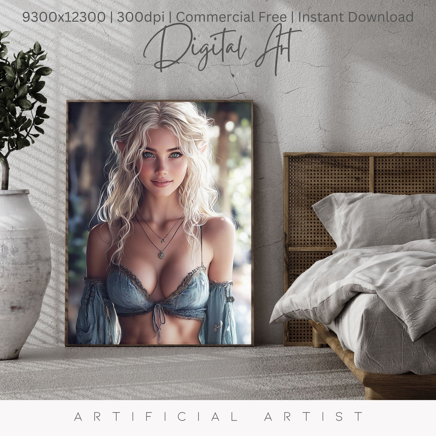 Pretty Blonde Elf | Instant Download | Fantasy Digital AI Art