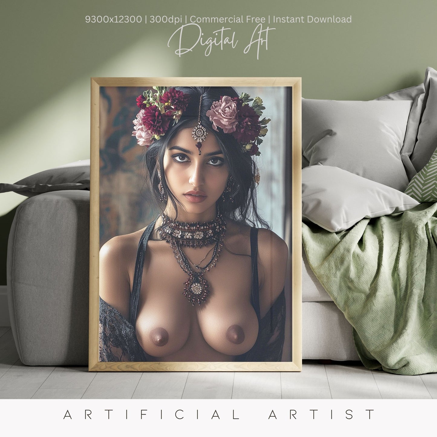 Indian Rose | Instant Download | Fantasy Digital AI Art | Topless Hot Girl
