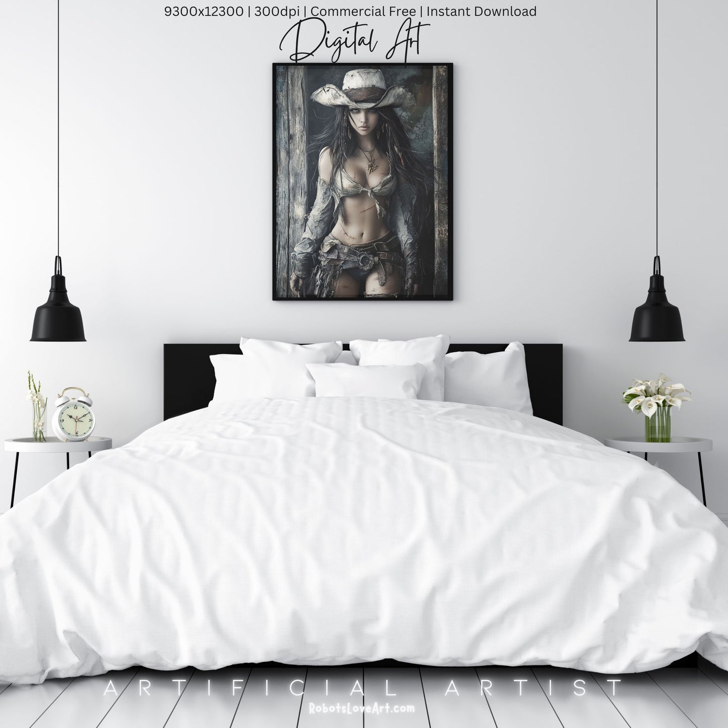 Ready to Draw Girl | Instant Download | Fantasy Digital AI Art | Hot Cowgirl