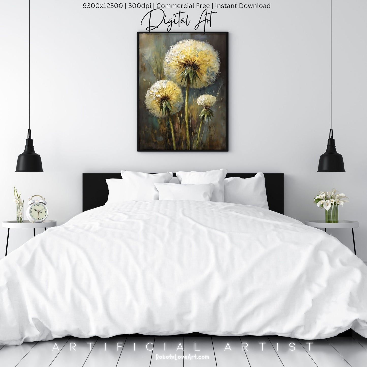 Wild Country Dandelion Portrait | Instant Download | Digital AI Art | Homestead Decor