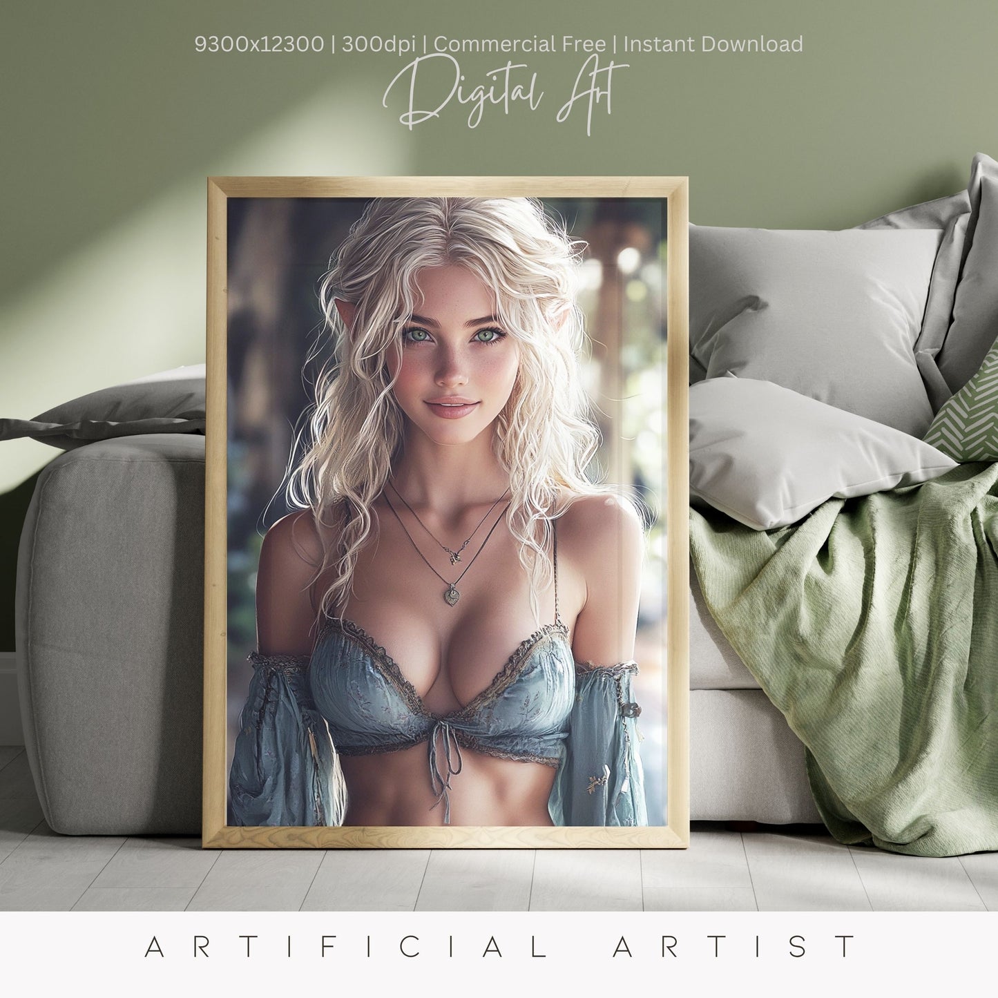 Pretty Blonde Elf | Instant Download | Fantasy Digital AI Art
