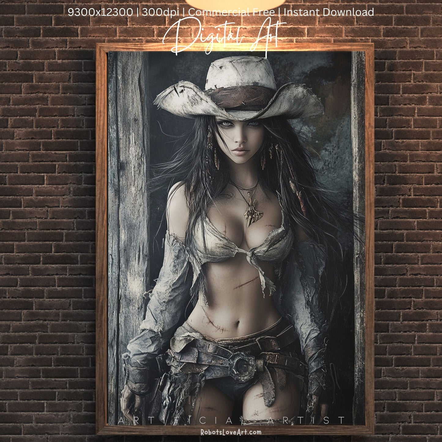 Ready to Draw Girl | Instant Download | Fantasy Digital AI Art | Hot Cowgirl