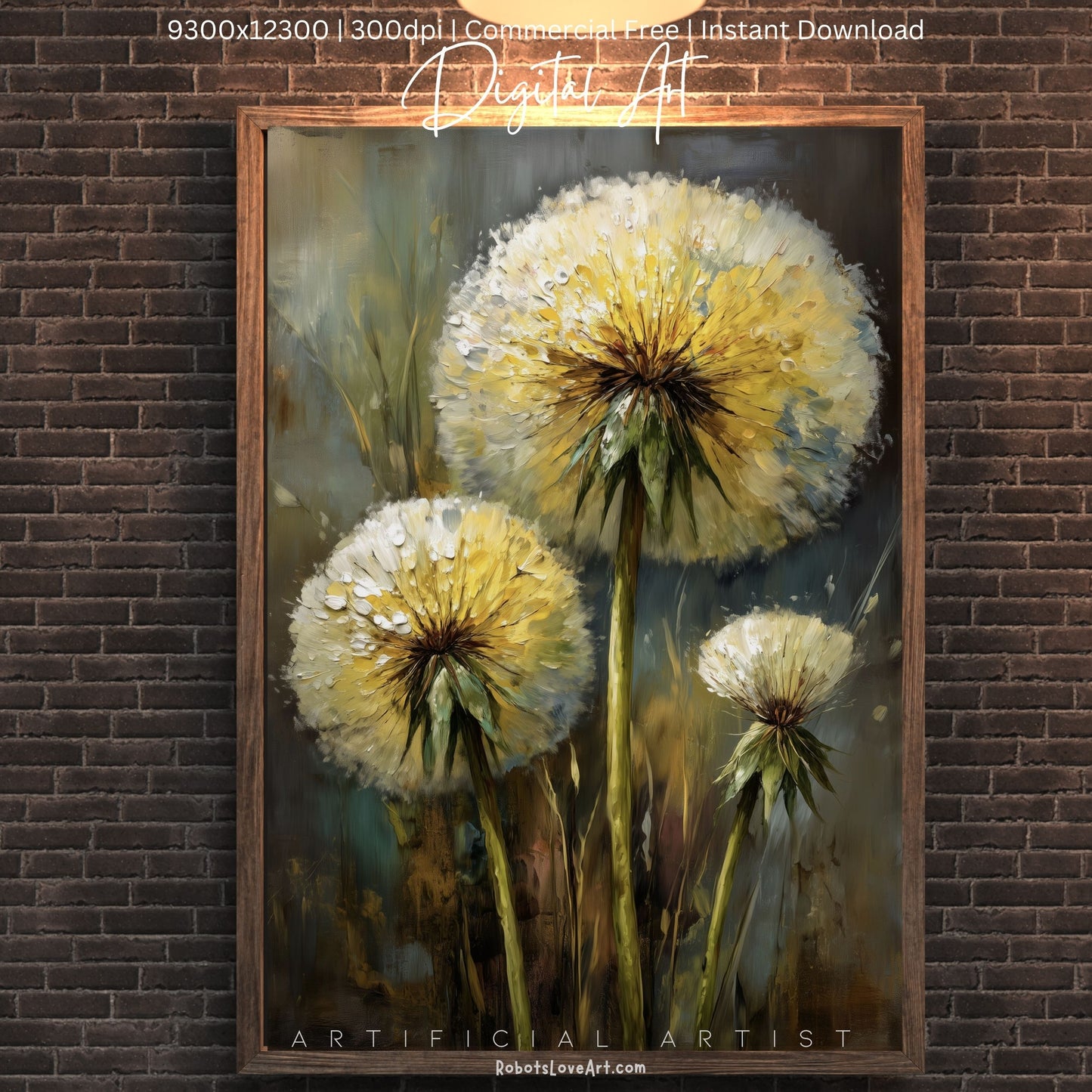 Wild Country Dandelion Portrait | Instant Download | Digital AI Art | Homestead Decor