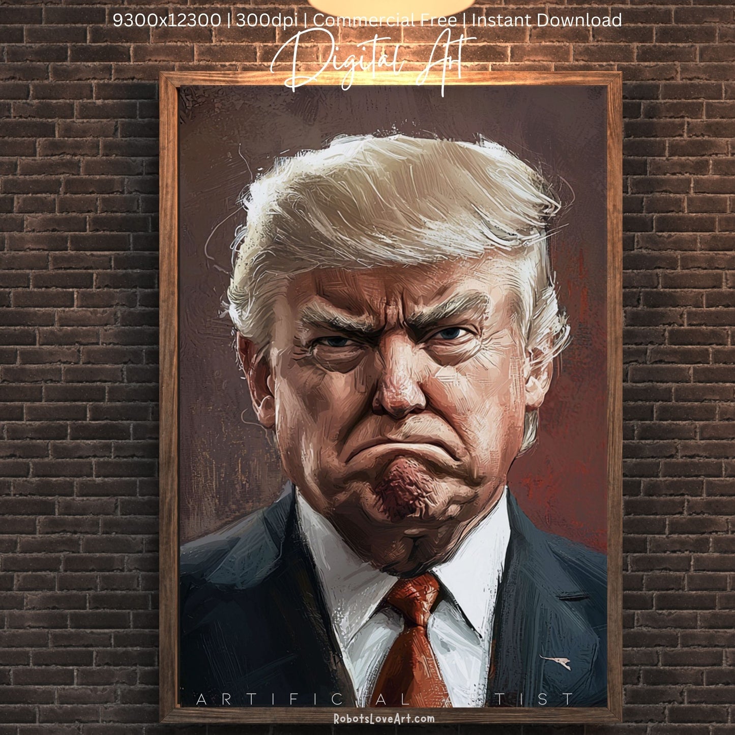Painted President Trump Scowling | Instant Download | Digital AI Art | Political Satire Art