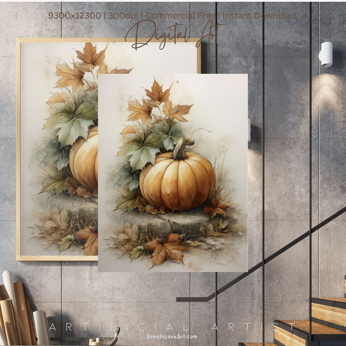 Beautiful Fall Pumpkin Art| Instant Download | Digital AI Art | Halloween Decor