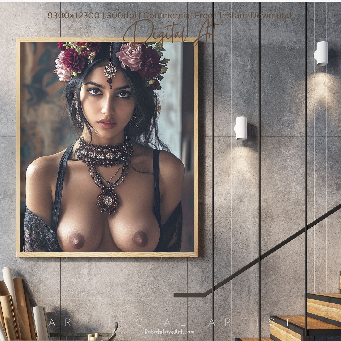 Indian Rose | Instant Download | Fantasy Digital AI Art | Topless Hot Girl