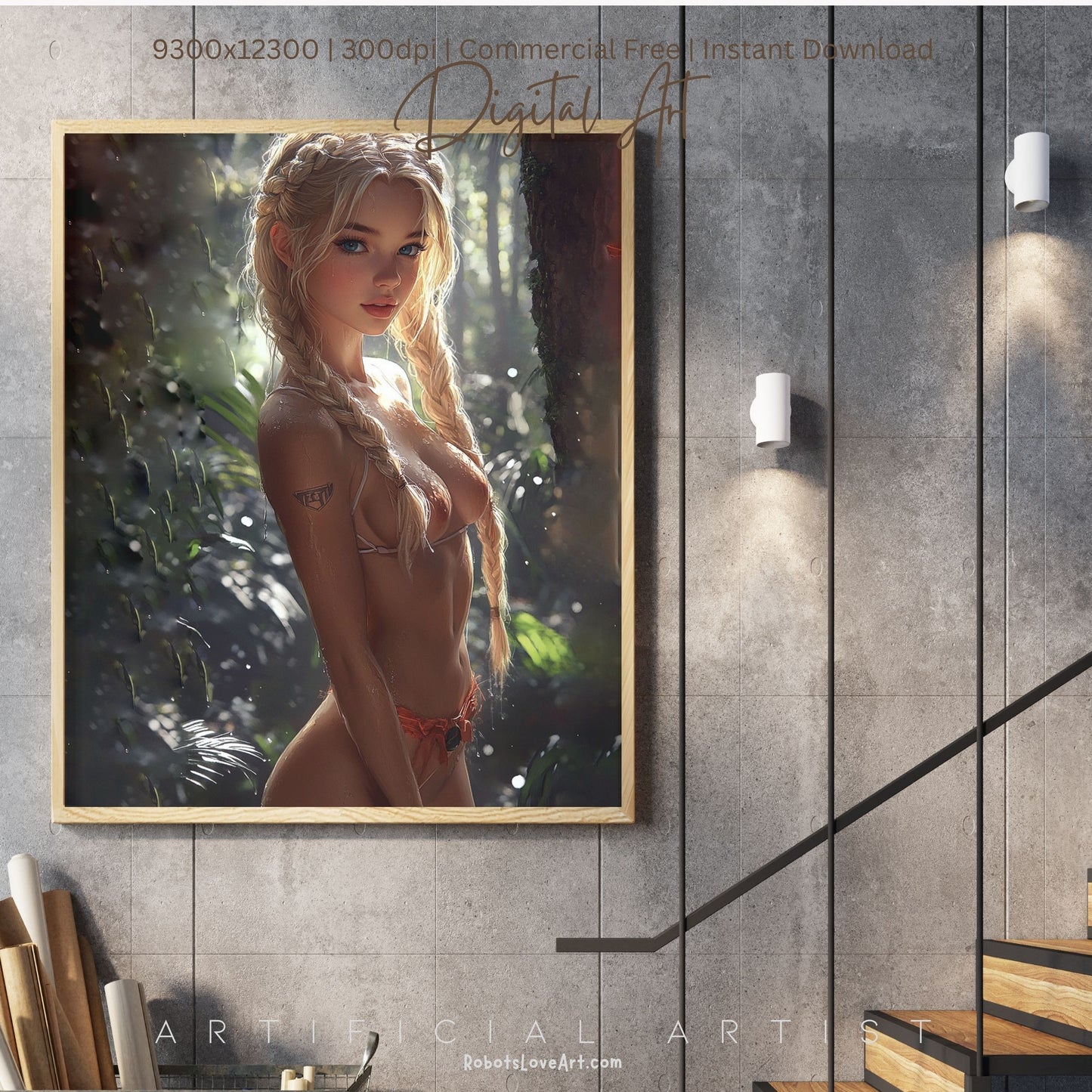 Hot Topless Blonde | Instant Download | Fantasy Digital AI Art | Pinup Girl