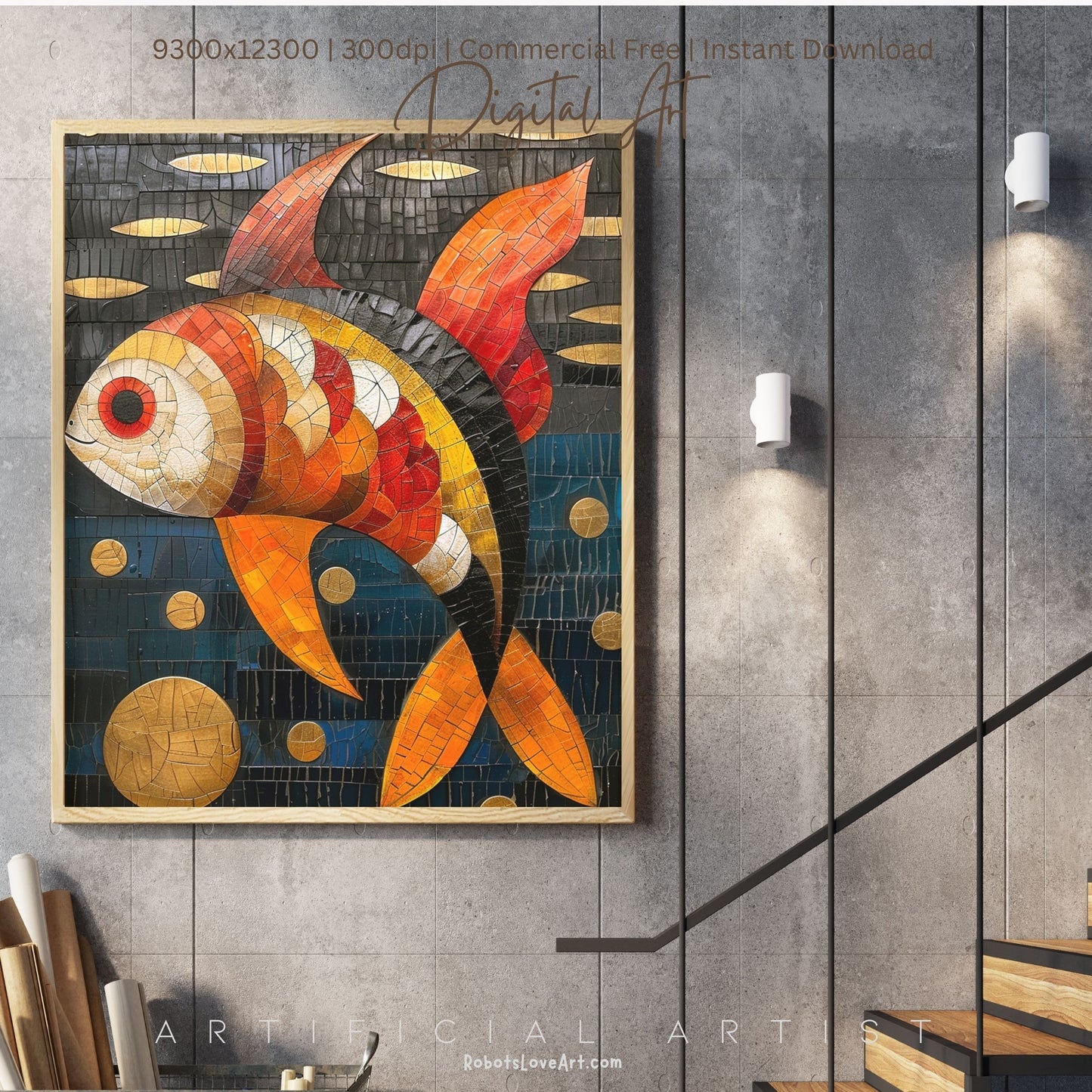Colorful Mosaic Fish | Instant Download | Digital AI Art | Decor