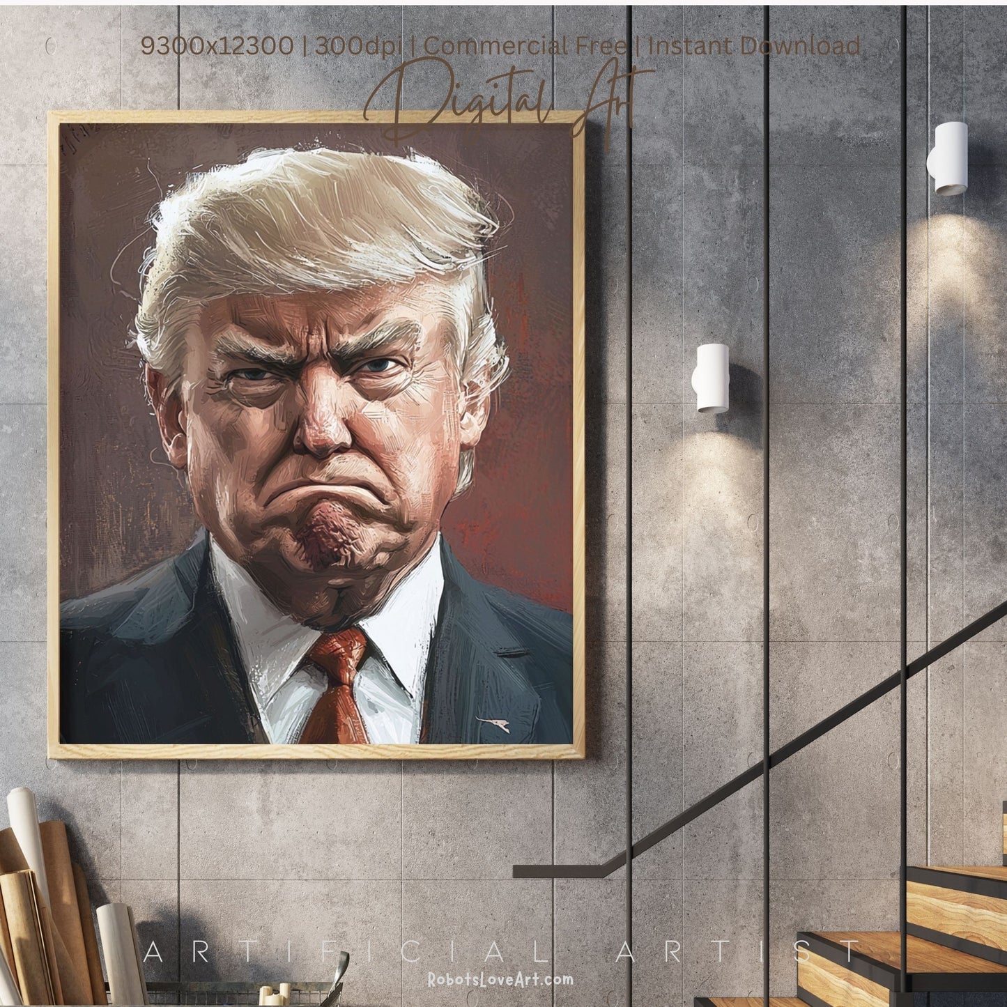 Painted President Trump Scowling | Instant Download | Digital AI Art | Political Satire Art
