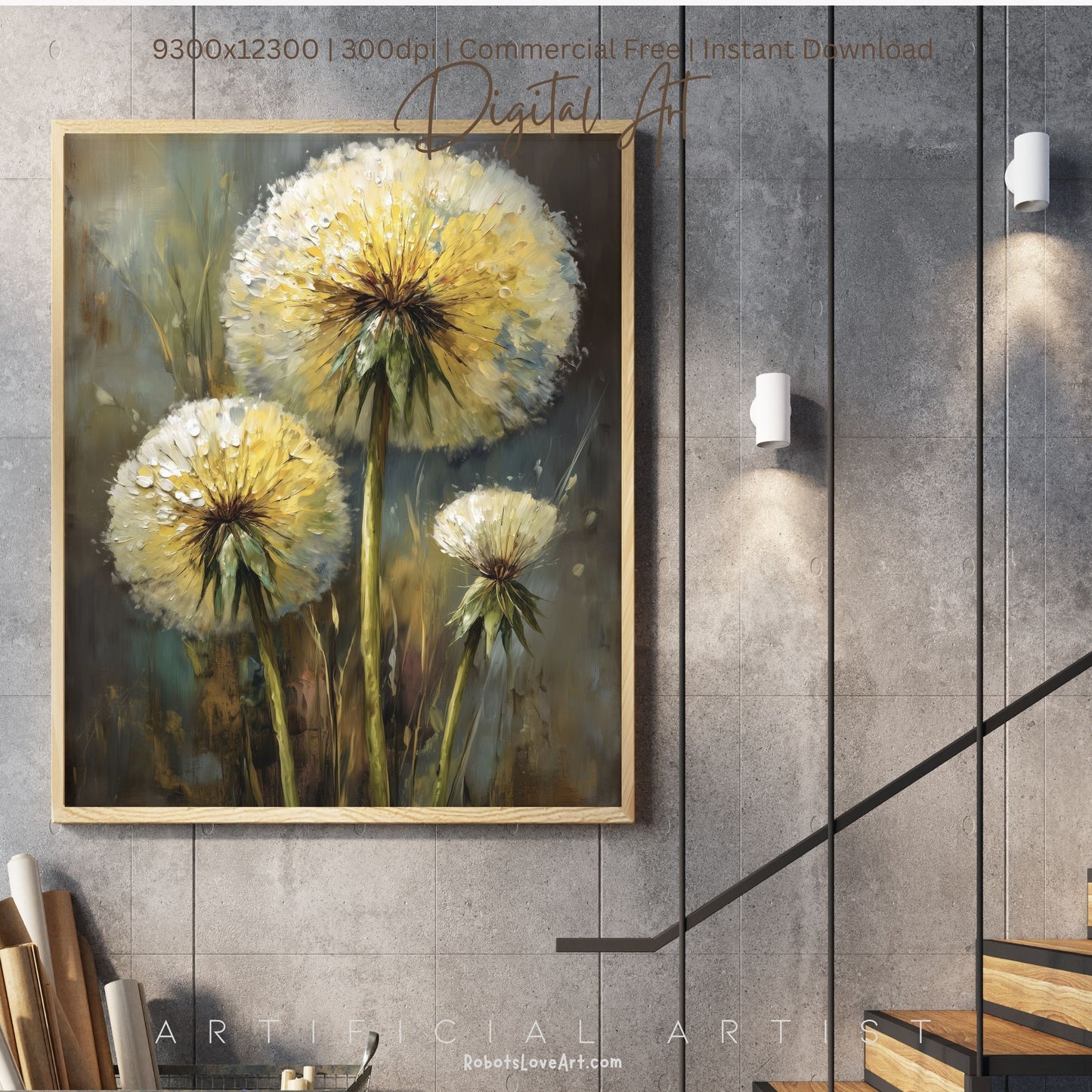 Wild Country Dandelion Portrait | Instant Download | Digital AI Art | Homestead Decor