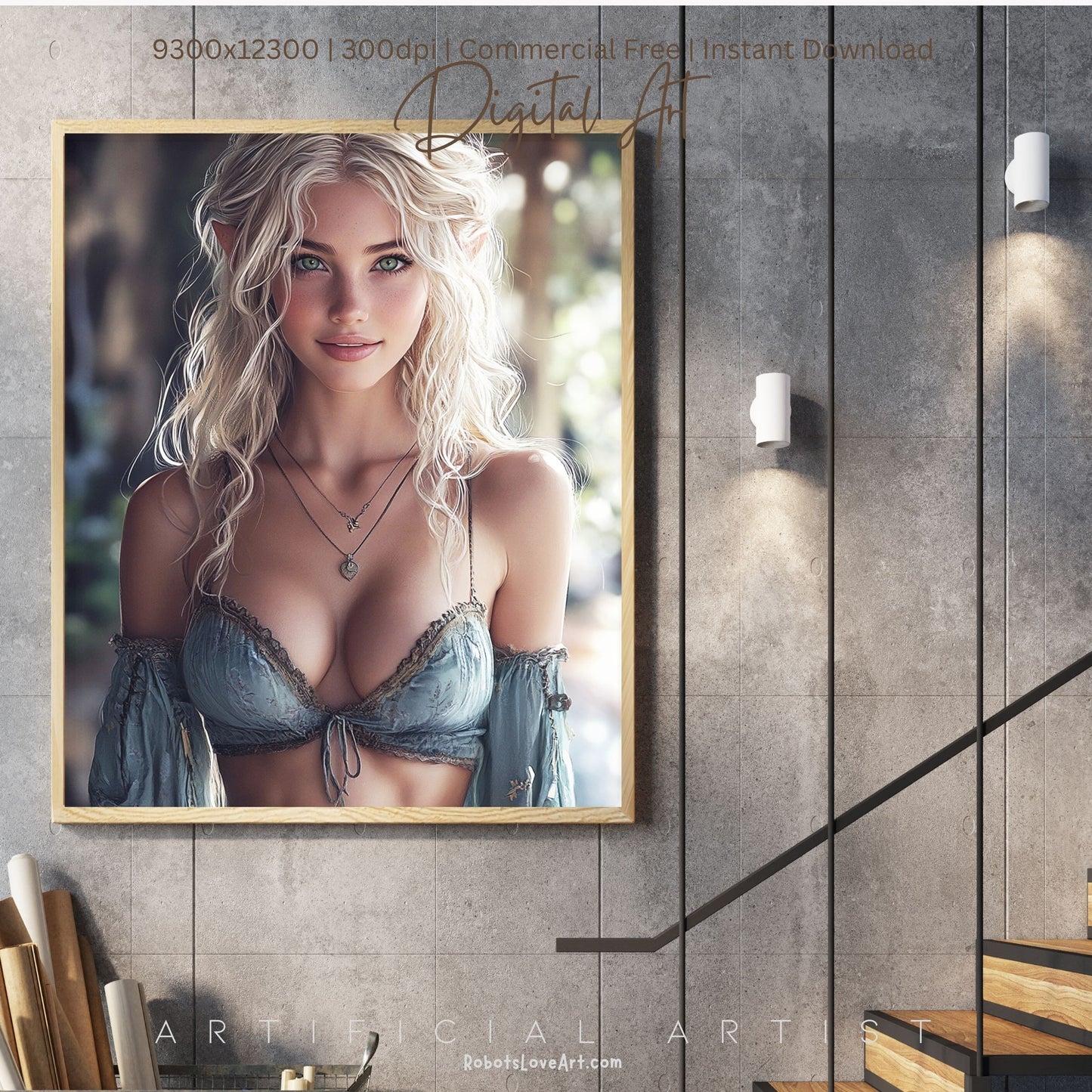 Pretty Blonde Elf | Instant Download | Fantasy Digital AI Art