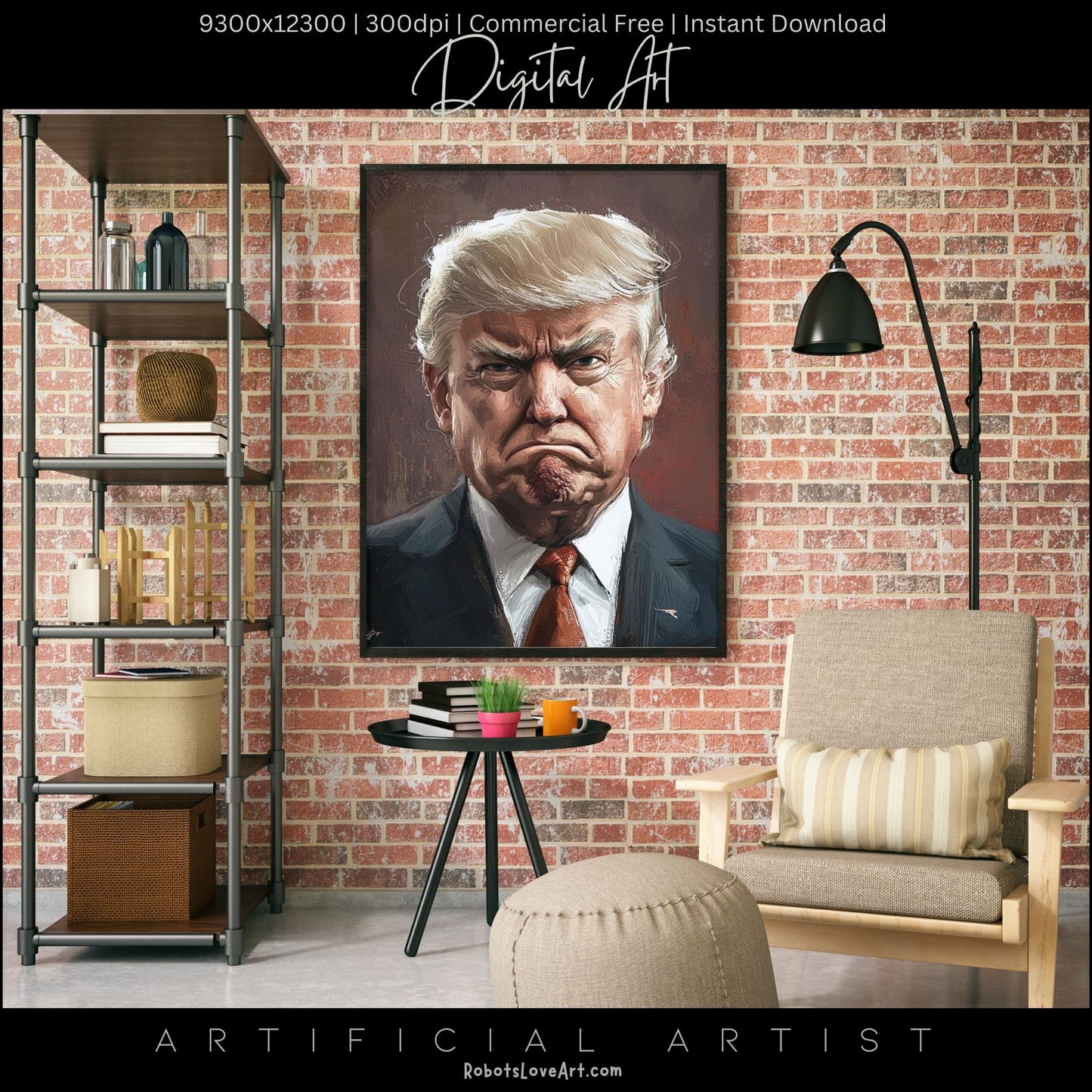 Painted President Trump Scowling | Instant Download | Digital AI Art | Political Satire Art