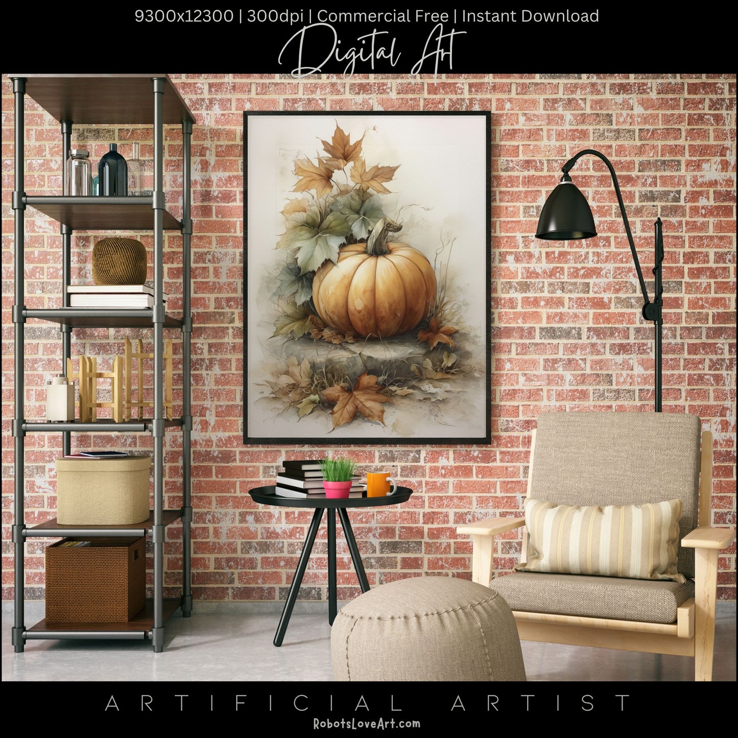 Beautiful Fall Pumpkin Art| Instant Download | Digital AI Art | Halloween Decor