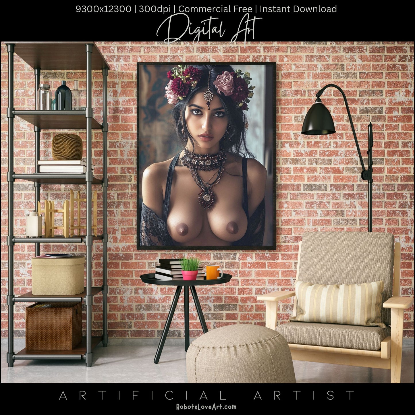 Indian Rose | Instant Download | Fantasy Digital AI Art | Topless Hot Girl