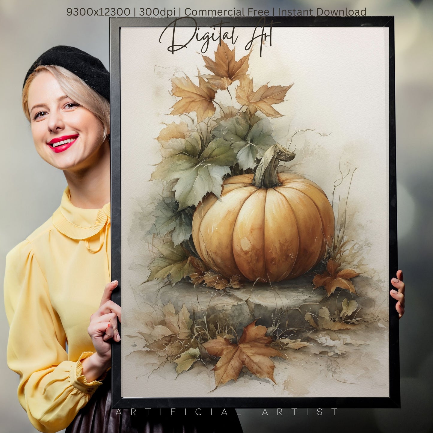Beautiful Fall Pumpkin Art| Instant Download | Digital AI Art | Halloween Decor