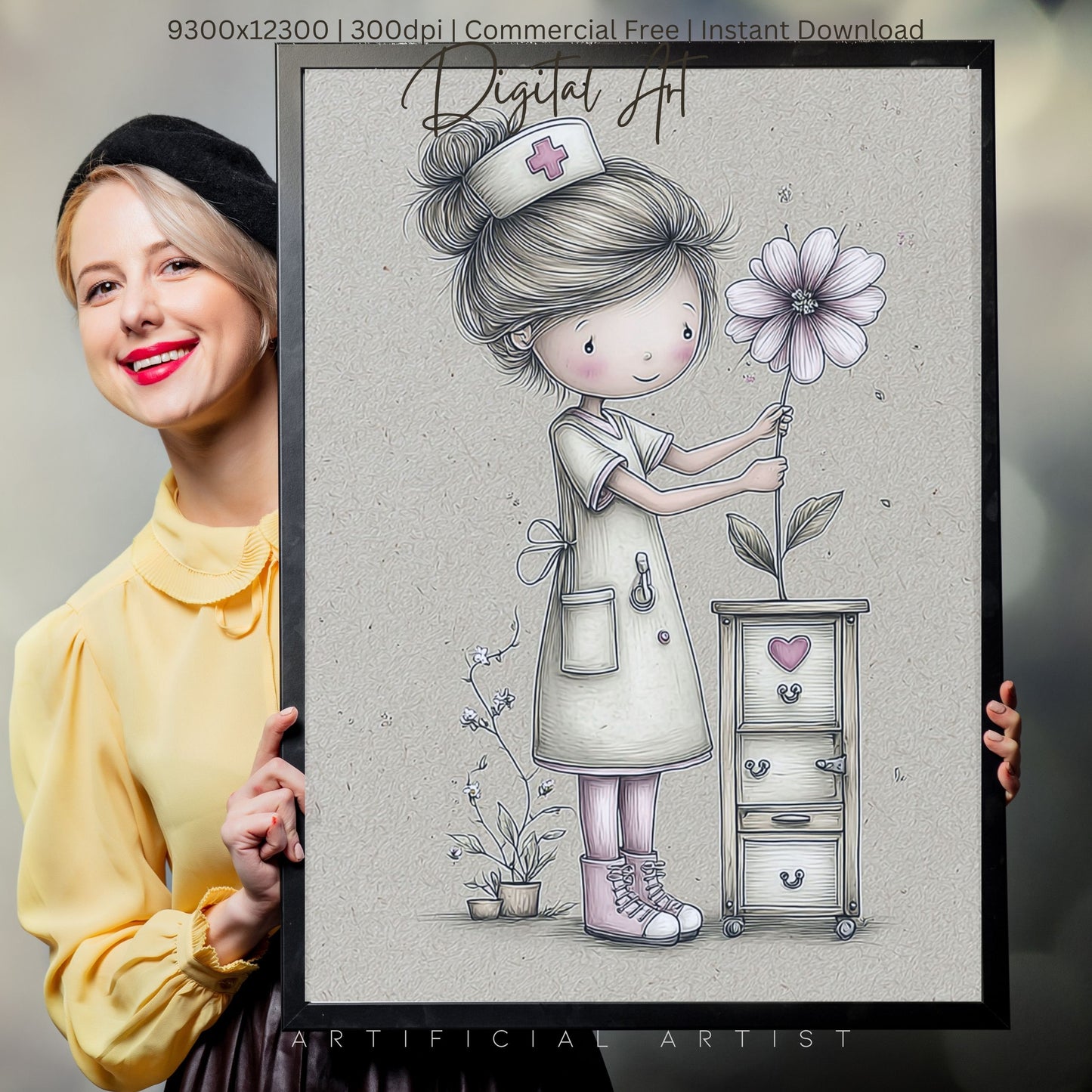 The Little Nurse | Instant Download | Digital AI Art | Registered Nurse Love