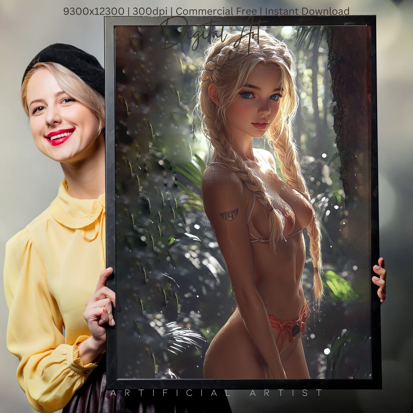 Hot Topless Blonde | Instant Download | Fantasy Digital AI Art | Pinup Girl