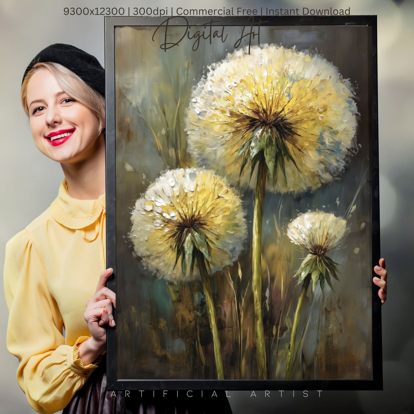 Wild Country Dandelion Portrait | Instant Download | Digital AI Art | Homestead Decor