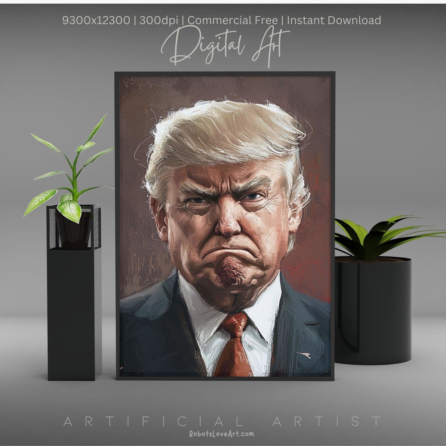 Painted President Trump Scowling | Instant Download | Digital AI Art | Political Satire Art