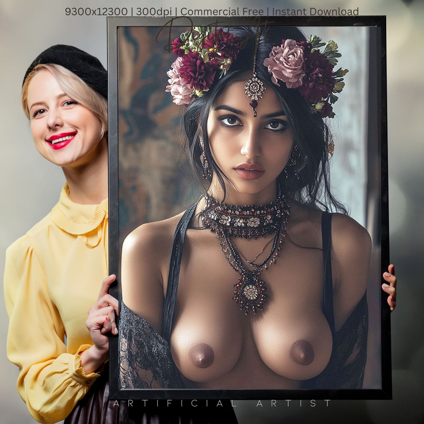 Indian Rose | Instant Download | Fantasy Digital AI Art | Topless Hot Girl