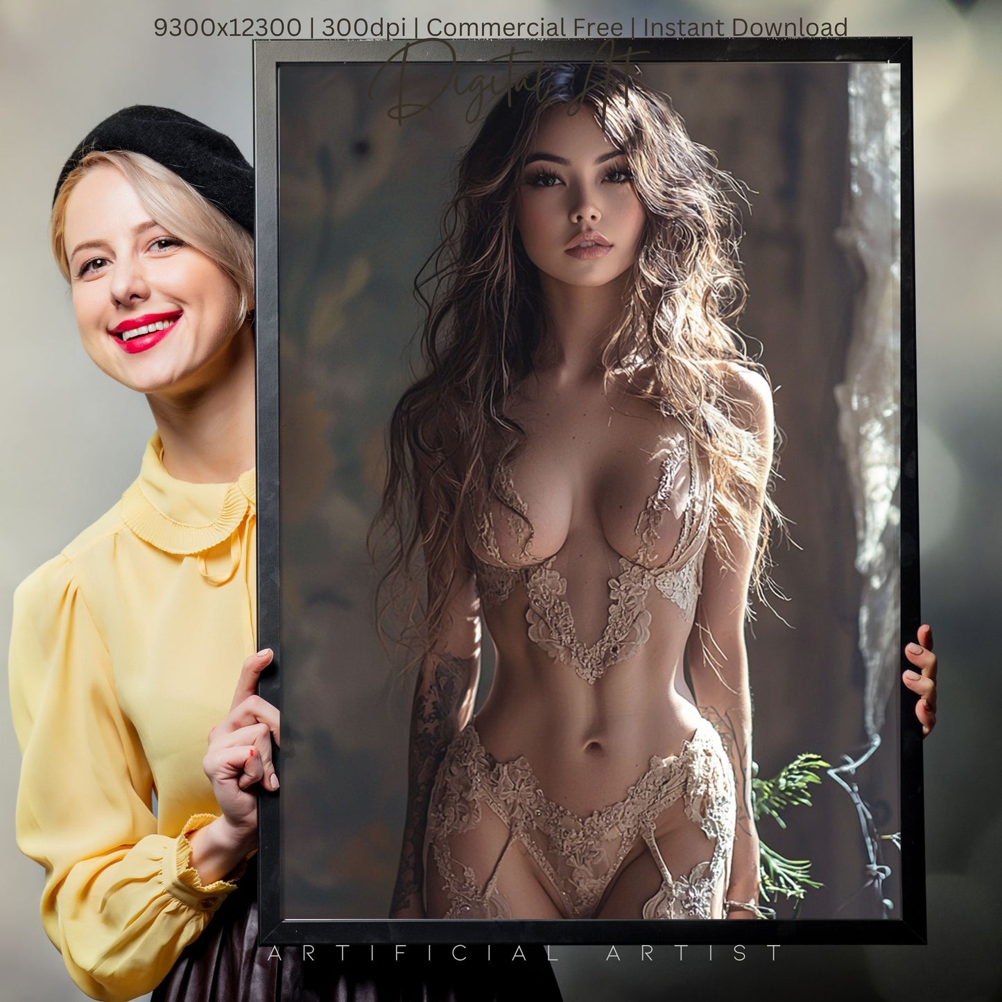 The Lace Window | Instant Download | Fantasy Digital AI Art | Hot Girl