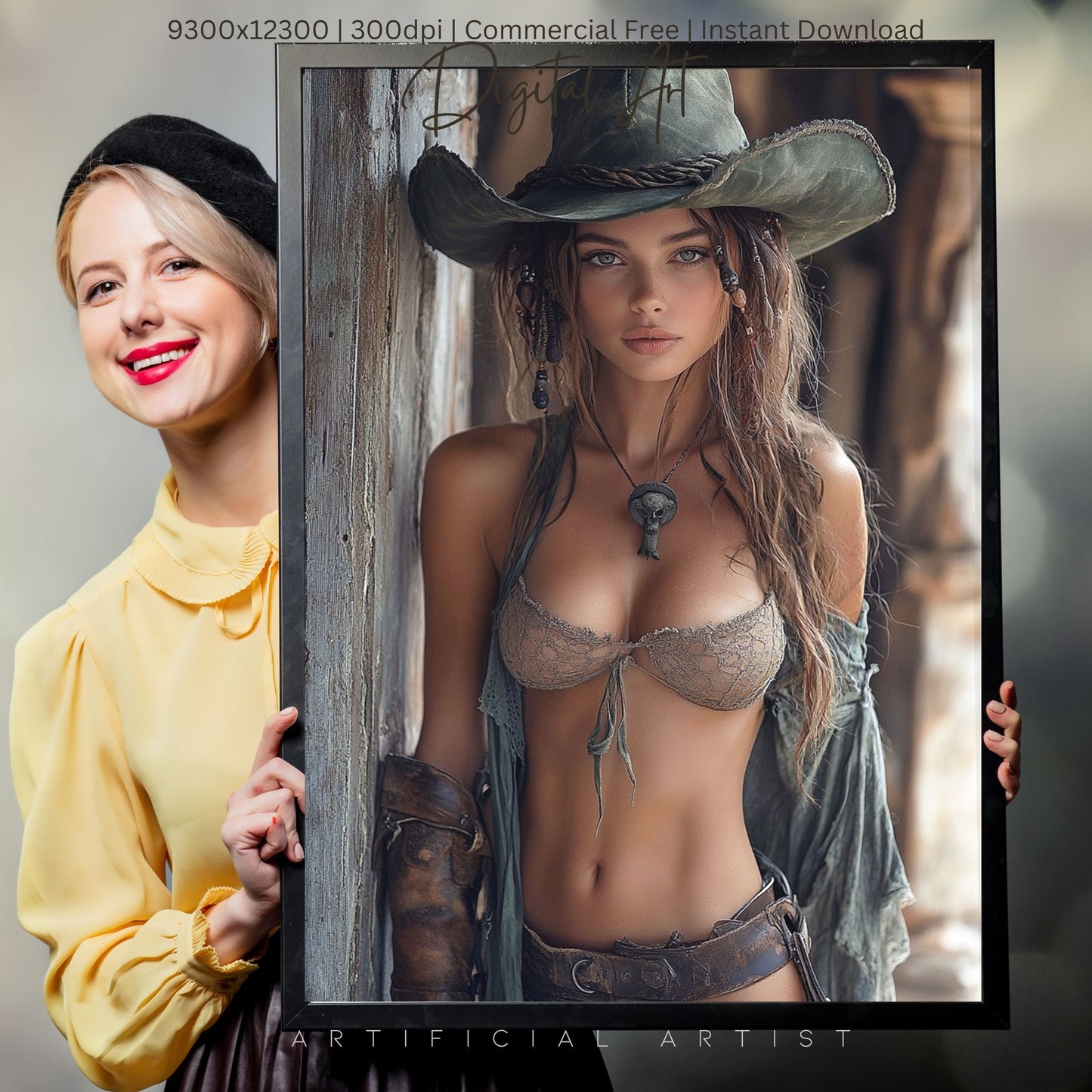Ready to Shoot Hot Cowgirl Cleavage | Instant Download | Fantasy Digital AI Art | Sexy Old West Artwork
