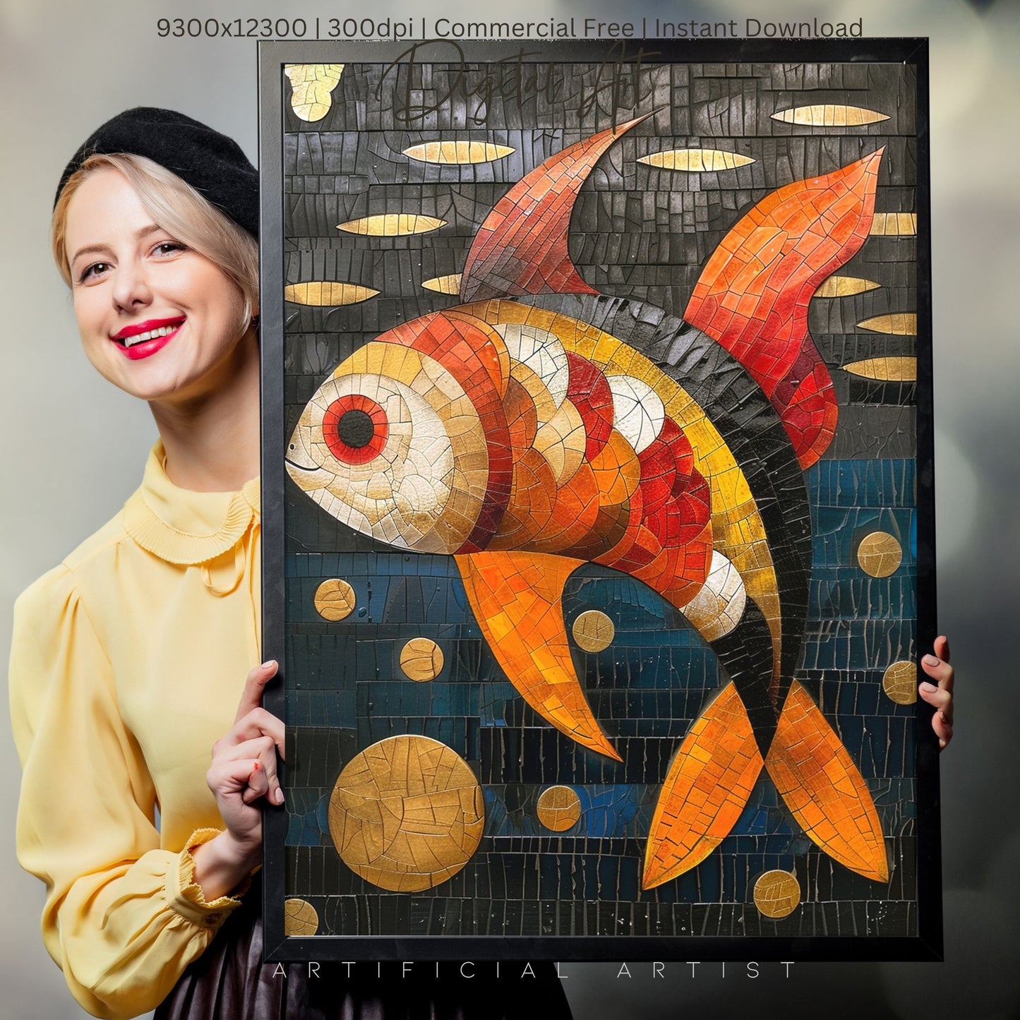 Colorful Mosaic Fish | Instant Download | Digital AI Art | Decor