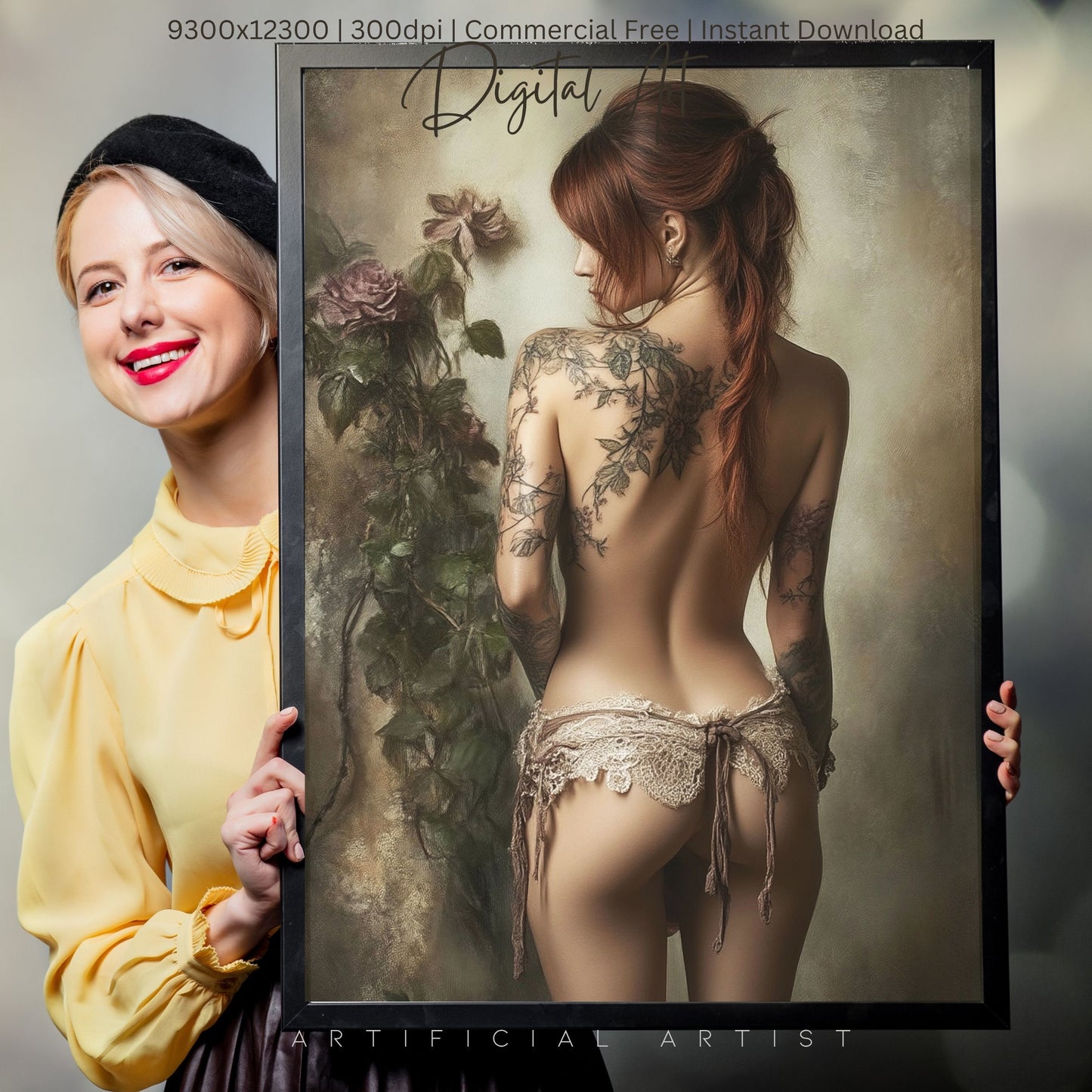 From Behind Pinup Calendar | Instant Download | Fantasy Digital AI Art | Sexy Lace