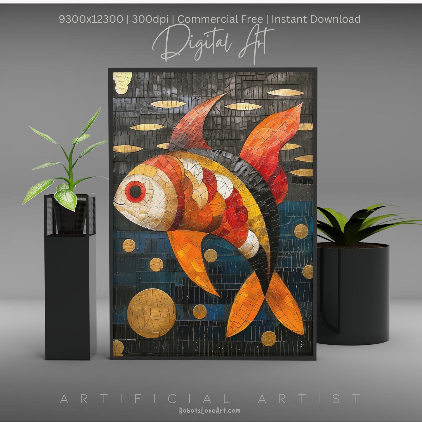Colorful Mosaic Fish | Instant Download | Digital AI Art | Decor