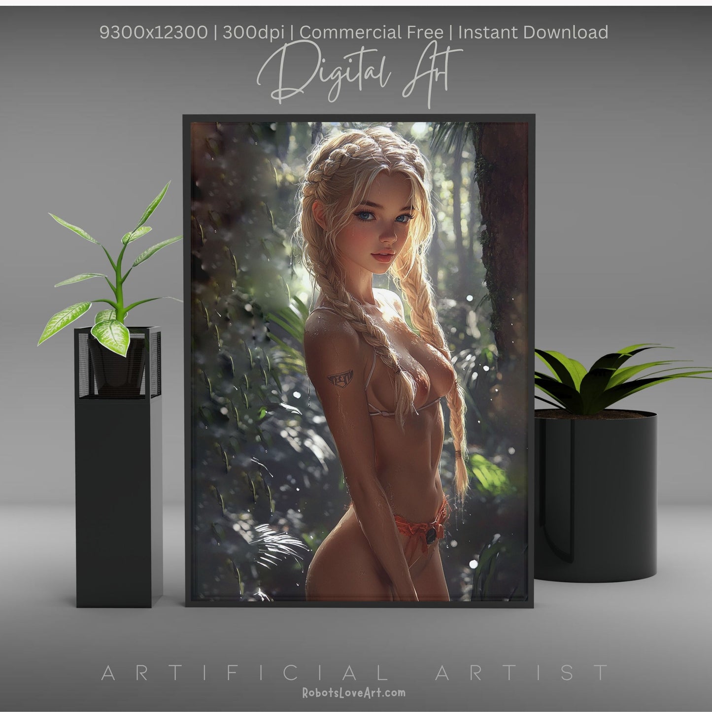 Hot Topless Blonde | Instant Download | Fantasy Digital AI Art | Pinup Girl