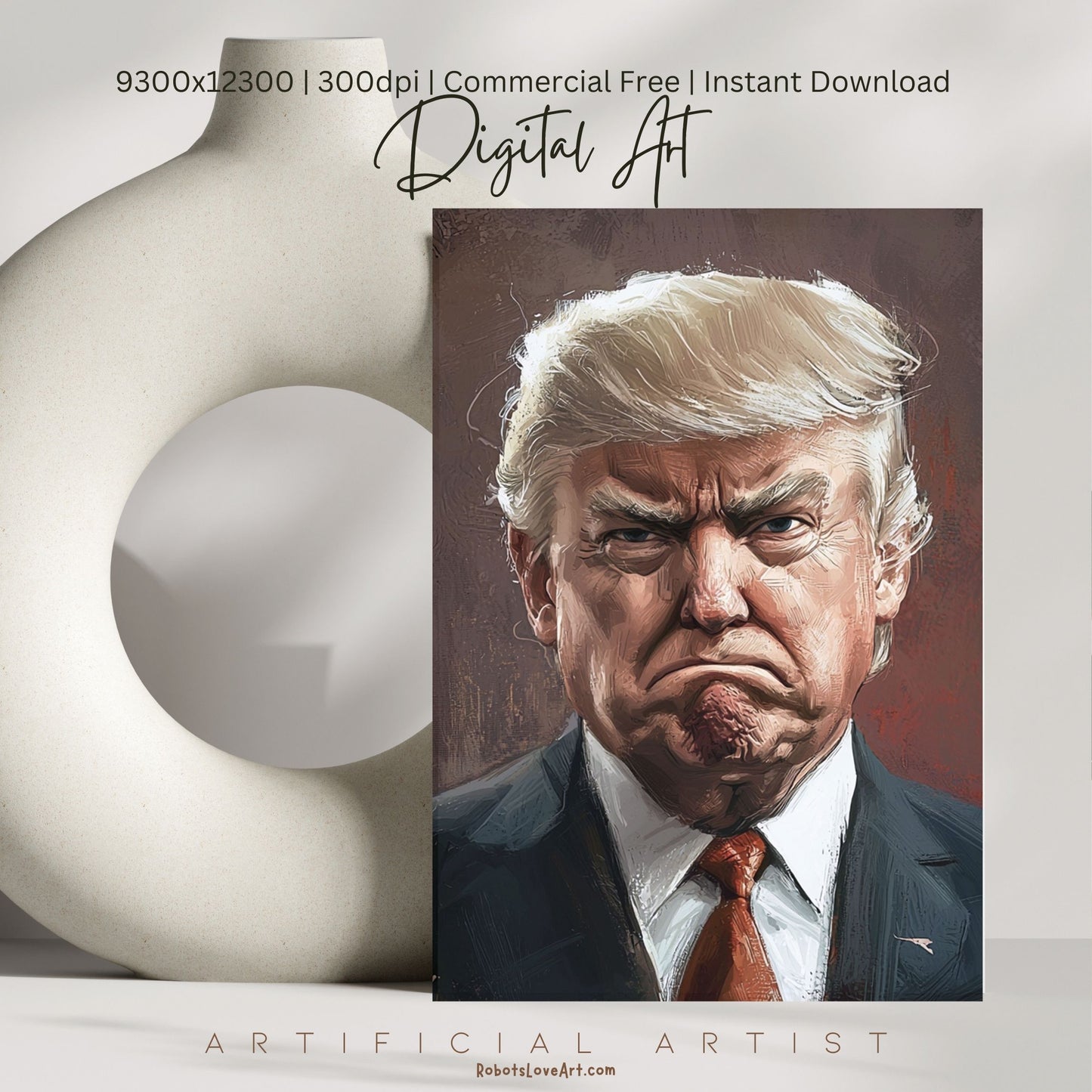 Painted President Trump Scowling | Instant Download | Digital AI Art | Political Satire Art