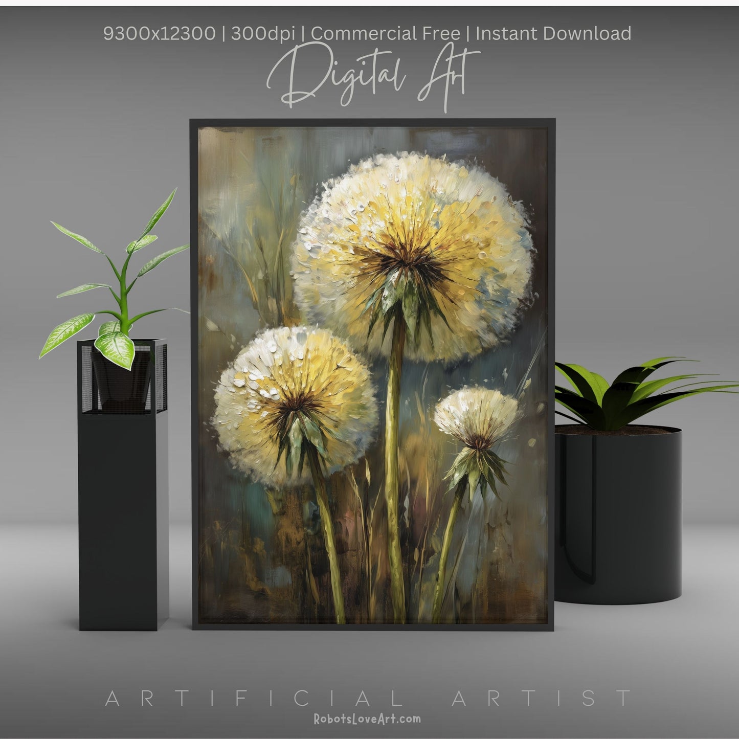 Wild Country Dandelion Portrait | Instant Download | Digital AI Art | Homestead Decor