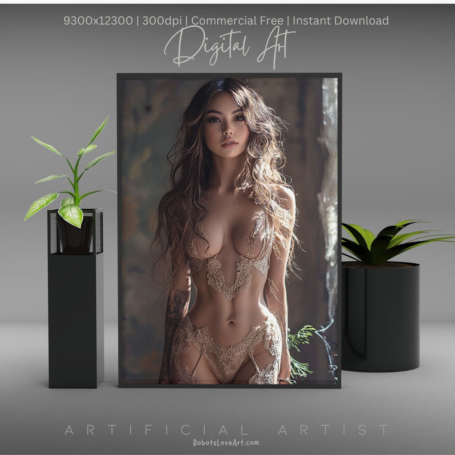 The Lace Window | Instant Download | Fantasy Digital AI Art | Hot Girl