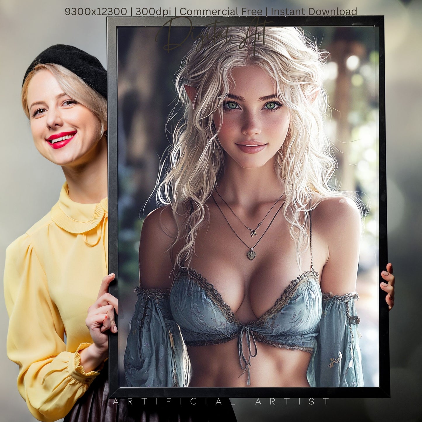 Pretty Blonde Elf | Instant Download | Fantasy Digital AI Art