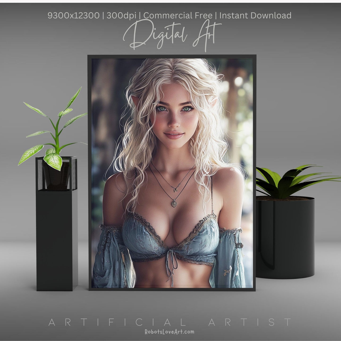 Pretty Blonde Elf | Instant Download | Fantasy Digital AI Art