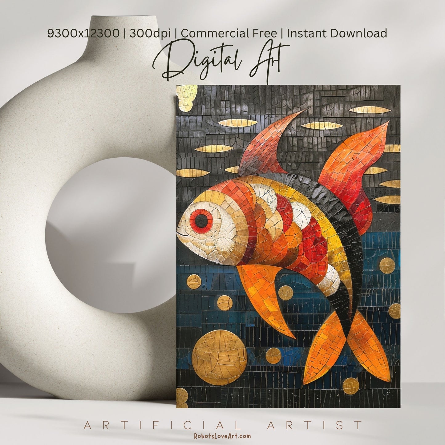 Colorful Mosaic Fish | Instant Download | Digital AI Art | Decor