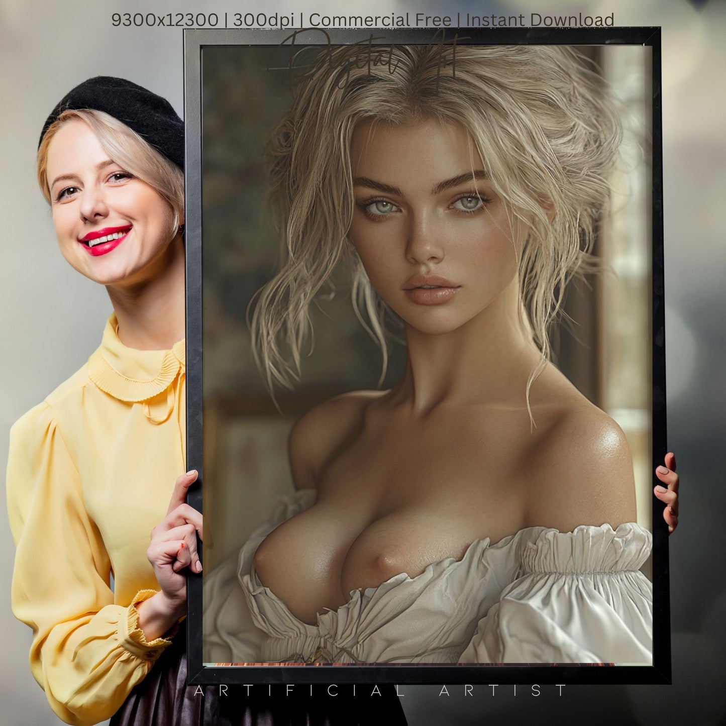 Topless Blonde Beauty | Sexy Babe | Instant Download | Digital AI Art