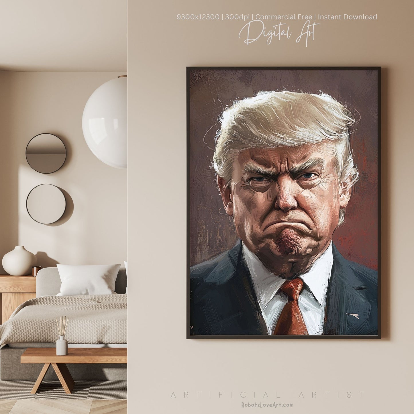 Painted President Trump Scowling | Instant Download | Digital AI Art | Political Satire Art
