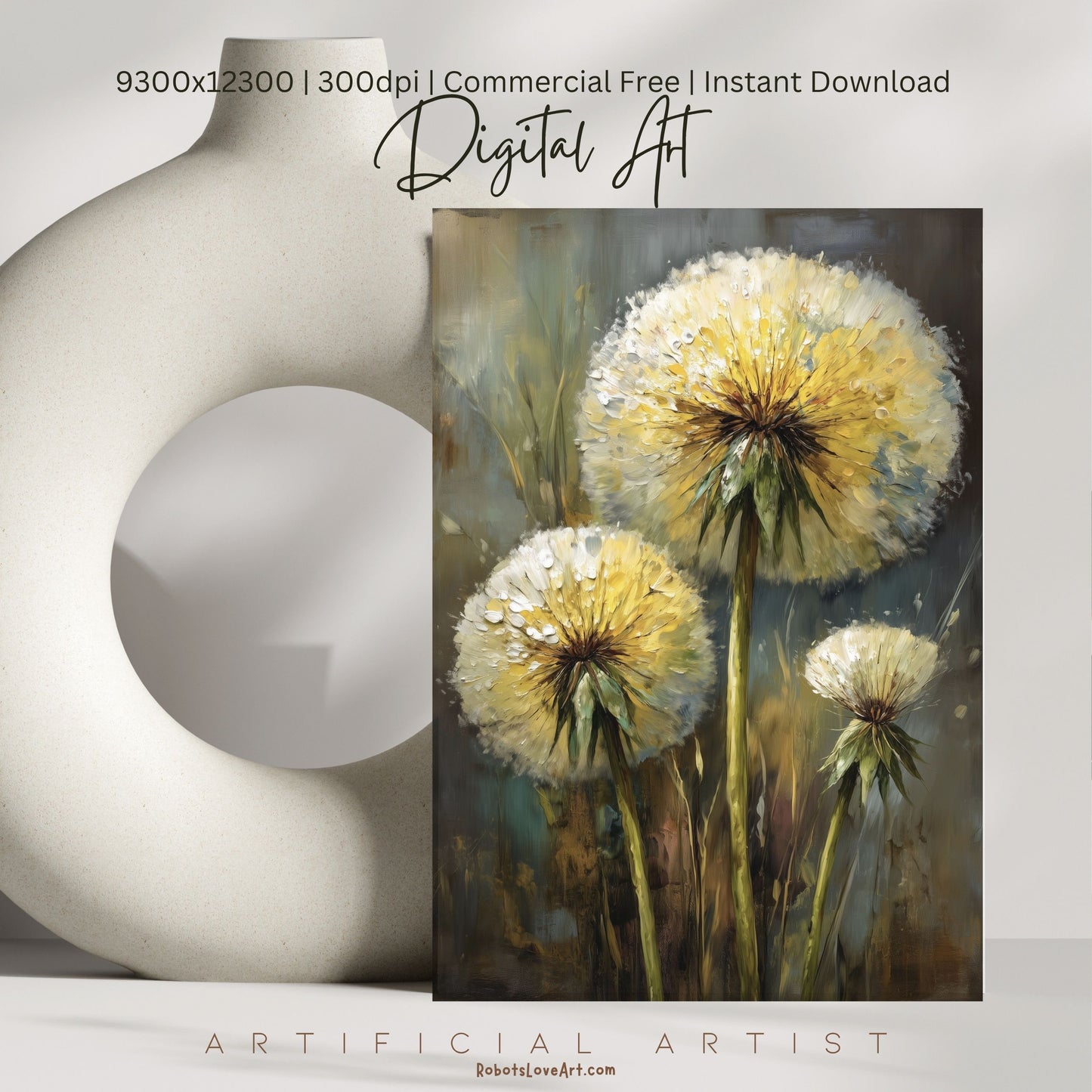 Wild Country Dandelion Portrait | Instant Download | Digital AI Art | Homestead Decor