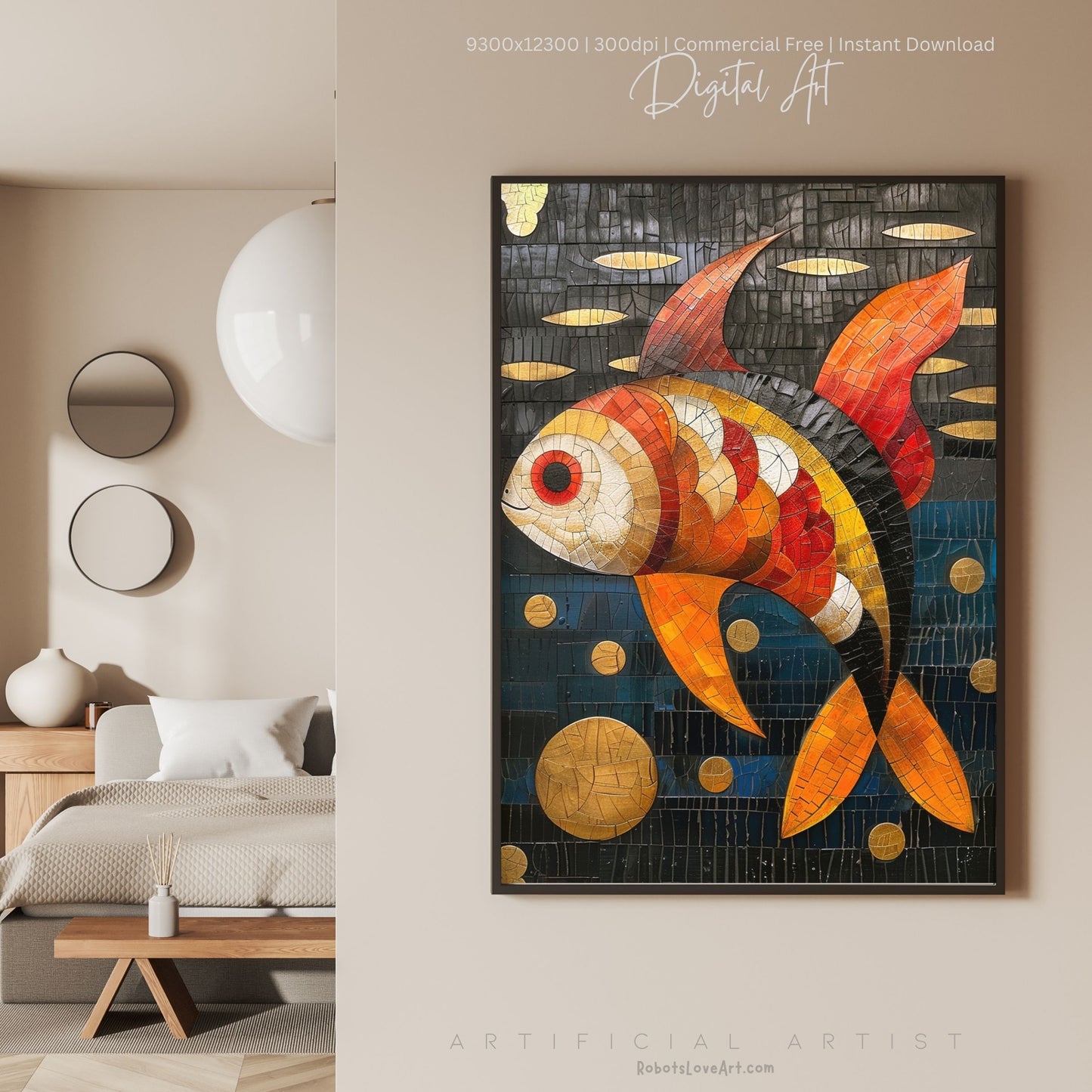 Colorful Mosaic Fish | Instant Download | Digital AI Art | Decor