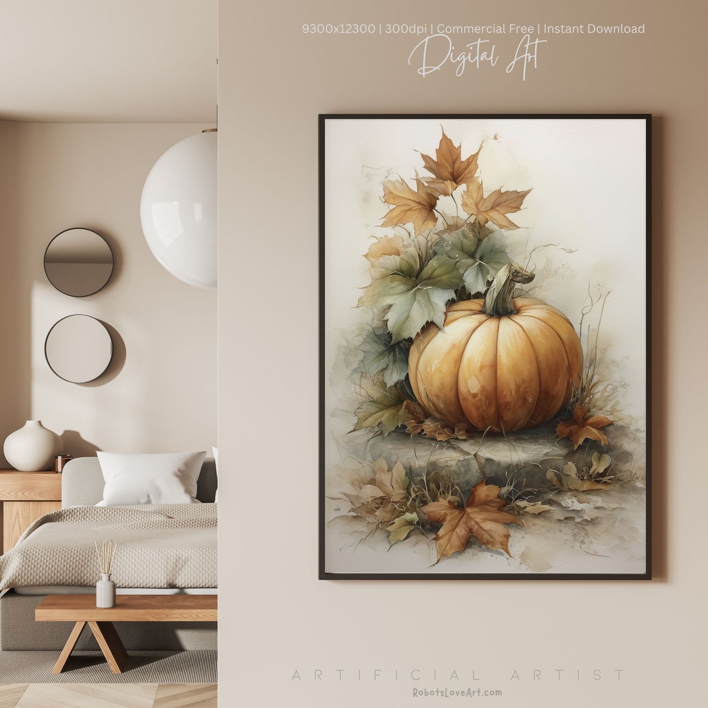 Beautiful Fall Pumpkin Art| Instant Download | Digital AI Art | Halloween Decor