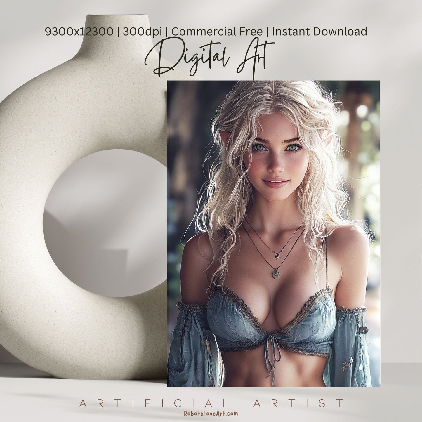 Pretty Blonde Elf | Instant Download | Fantasy Digital AI Art