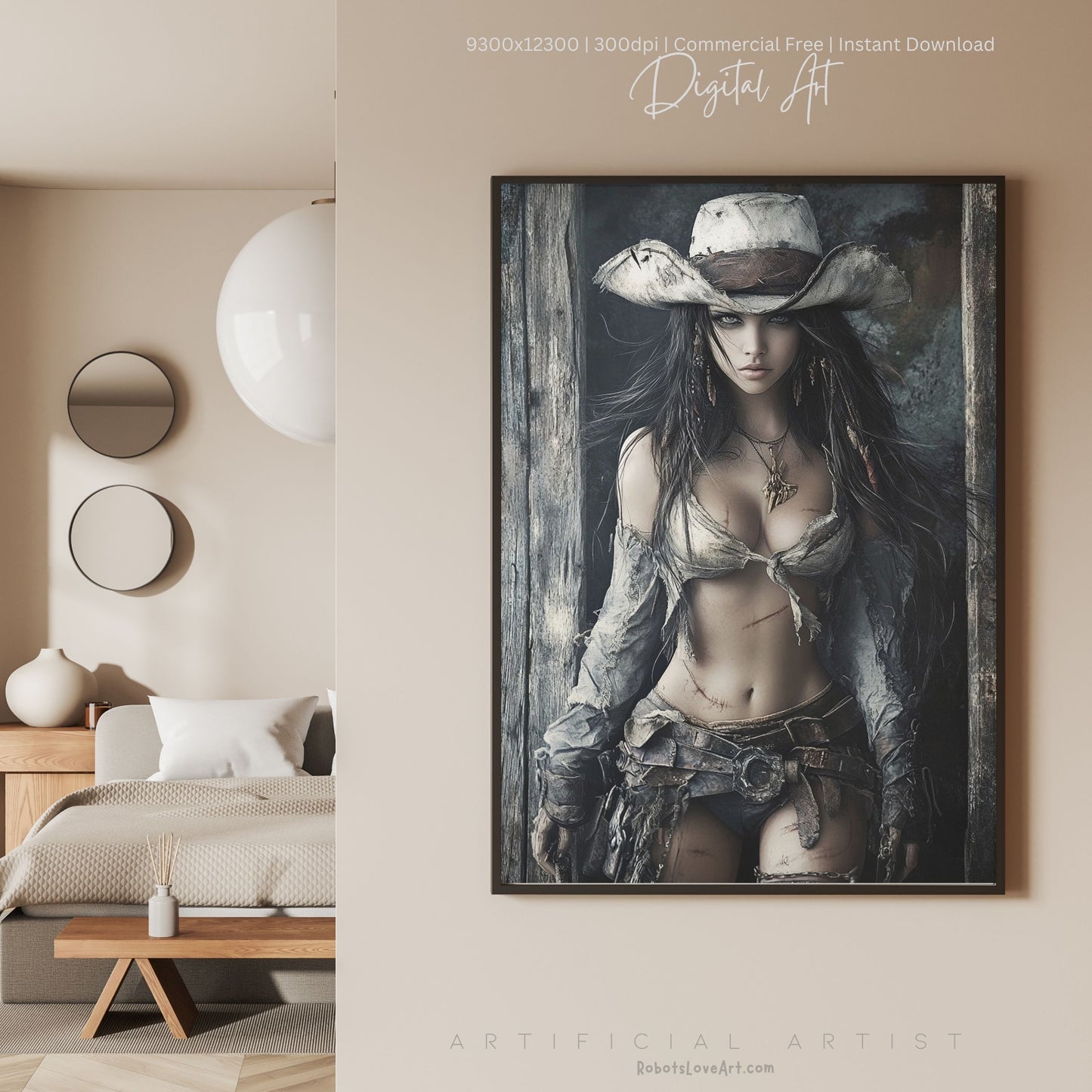 Ready to Draw Girl | Instant Download | Fantasy Digital AI Art | Hot Cowgirl