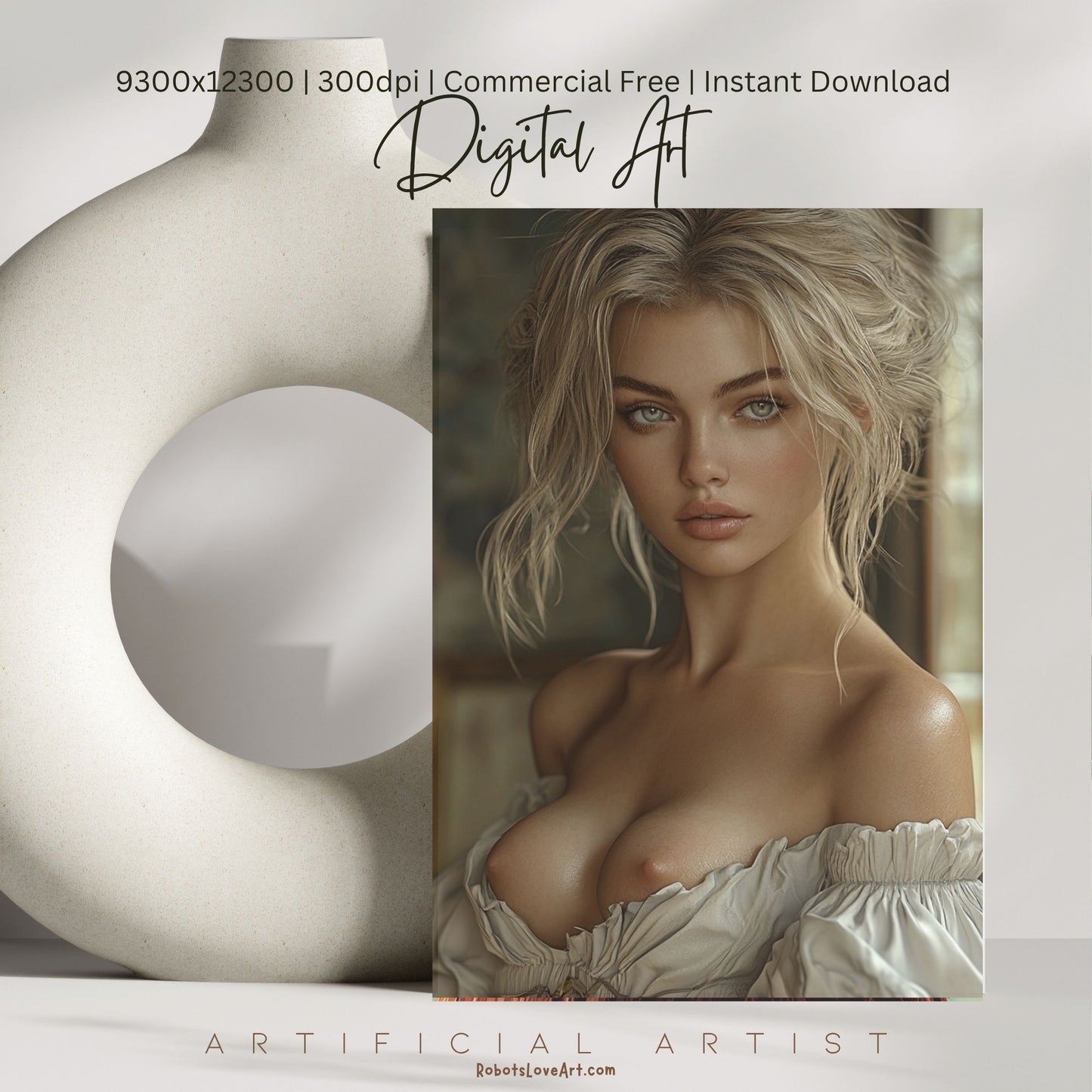 Topless Blonde Beauty | Sexy Babe | Instant Download | Digital AI Art