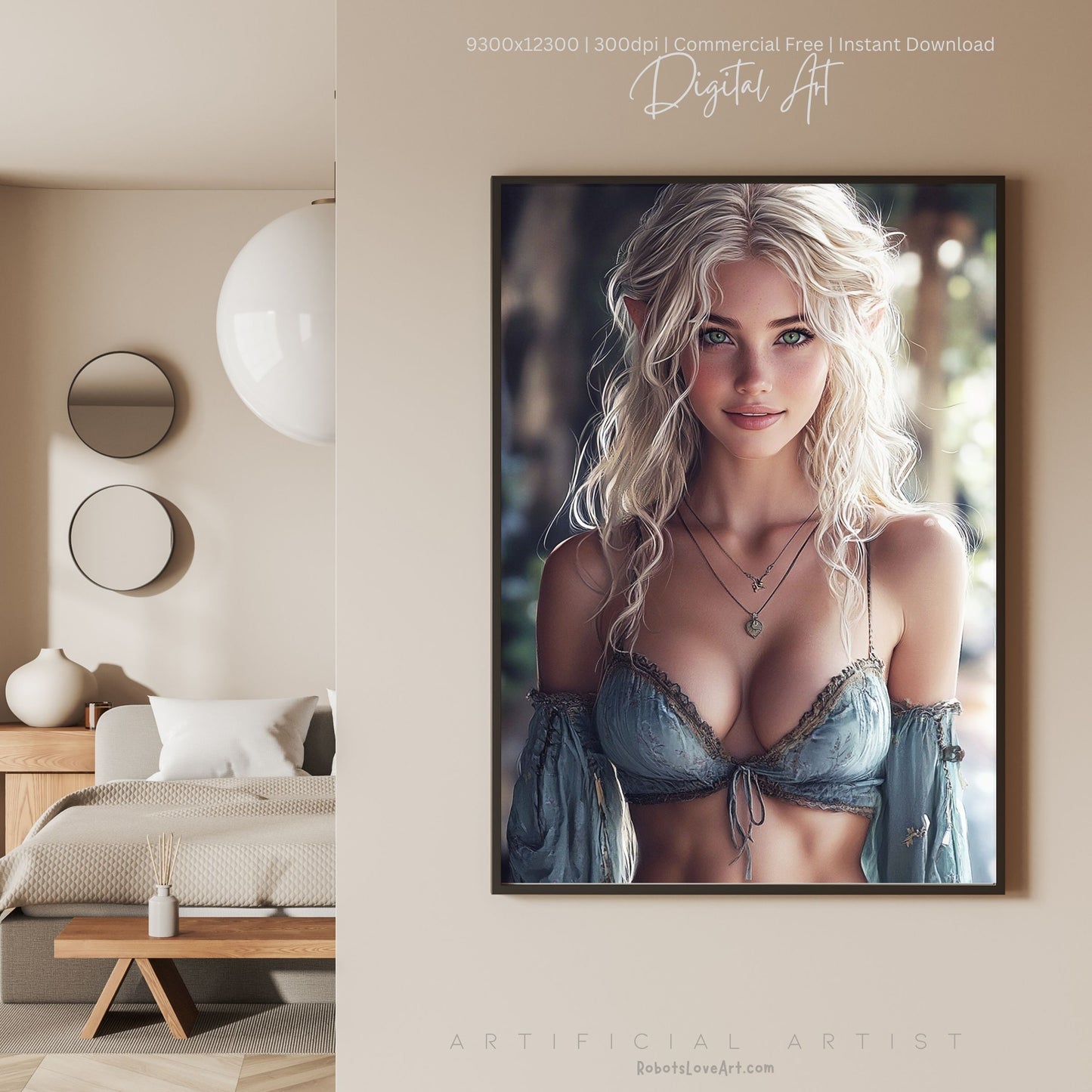 Pretty Blonde Elf | Instant Download | Fantasy Digital AI Art
