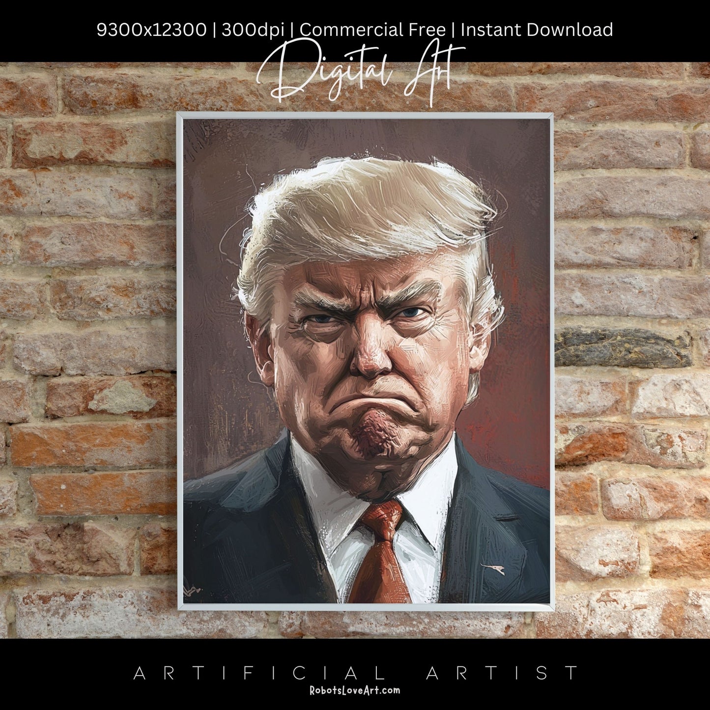 Painted President Trump Scowling | Instant Download | Digital AI Art | Political Satire Art
